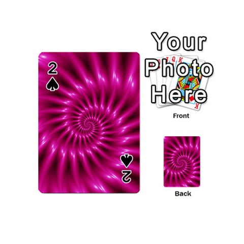 Glossy Hot Pink Fractal Spiral Playing Cards 54 (Mini) from ArtsNow.com Front - Spade2