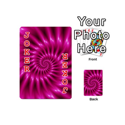 Glossy Hot Pink Fractal Spiral Playing Cards 54 (Mini) from ArtsNow.com Front - Joker2