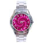 Glossy Hot Pink Fractal Spiral Stainless Steel Analogue Watch