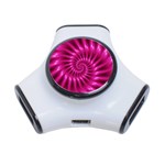 Glossy Hot Pink Fractal Spiral 3-Port USB Hub