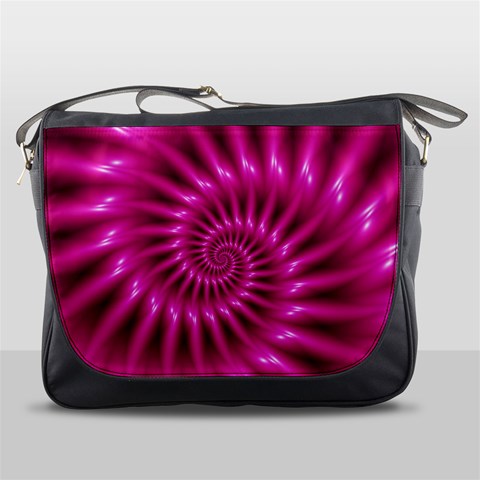 Glossy Hot Pink Fractal Spiral Messenger Bag from ArtsNow.com Front