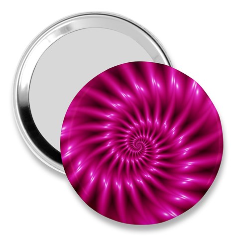 Glossy Hot Pink Fractal Spiral 3  Handbag Mirror from ArtsNow.com Front