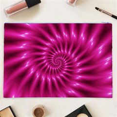 Glossy Hot Pink Fractal Spiral Cosmetic Bag (XXL) from ArtsNow.com Back