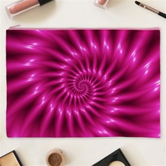 Glossy Hot Pink Fractal Spiral Cosmetic Bag (XXXL) from ArtsNow.com Front