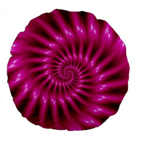 Glossy Hot Pink Fractal Spiral Large 18  Premium Round Cushion  from ArtsNow.com Front