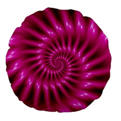 Glossy Hot Pink Fractal Spiral Large 18  Premium Round Cushion  from ArtsNow.com Front