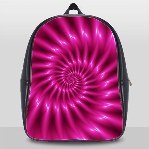 Glossy Hot Pink Fractal Spiral School Bag (XL) from ArtsNow.com Front