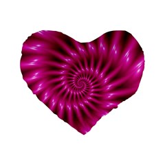 Glossy Hot Pink Fractal Spiral Standard 16  Premium Heart Shape Cushion  from ArtsNow.com Front