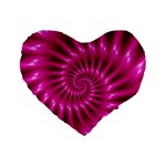 Glossy Hot Pink Fractal Spiral Standard 16  Premium Heart Shape Cushion 