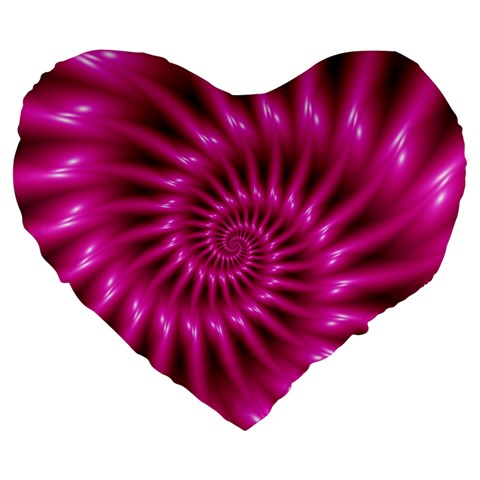 Glossy Hot Pink Fractal Spiral Large 19  Premium Heart Shape Cushion from ArtsNow.com Front