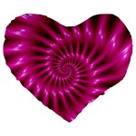 Glossy Hot Pink Fractal Spiral Large 19  Premium Heart Shape Cushion