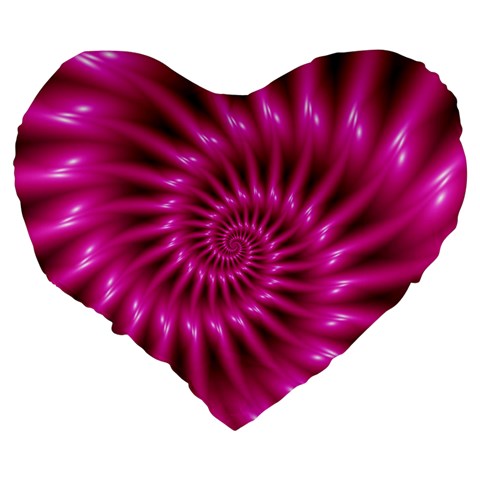 Glossy Hot Pink Fractal Spiral Large 19  Premium Heart Shape Cushion from ArtsNow.com Back