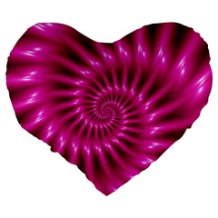 Glossy Hot Pink Fractal Spiral Large 19  Premium Heart Shape Cushion from ArtsNow.com Back