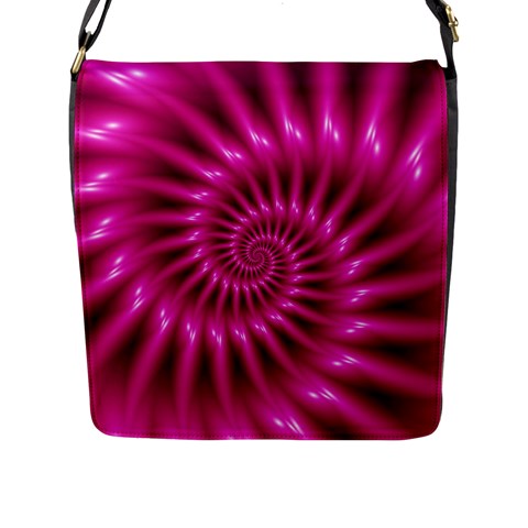 Glossy Hot Pink Fractal Spiral Flap Closure Messenger Bag (L) from ArtsNow.com Front