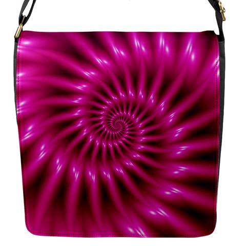 Glossy Hot Pink Fractal Spiral Flap Closure Messenger Bag (S) from ArtsNow.com Front