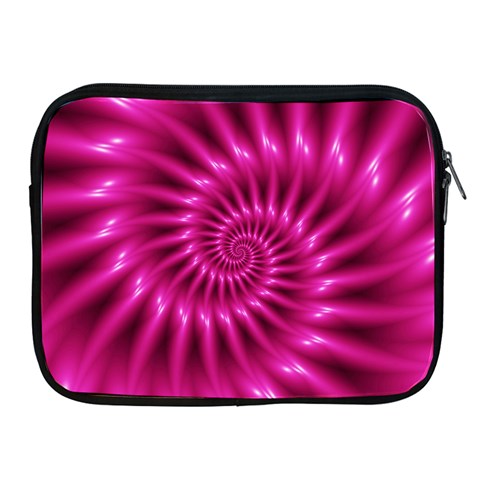 Glossy Hot Pink Fractal Spiral Apple iPad 2/3/4 Zipper Case from ArtsNow.com Front