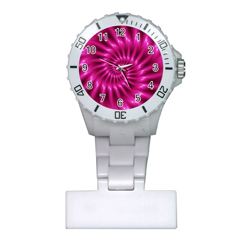 Glossy Hot Pink Fractal Spiral Plastic Nurses Watch from ArtsNow.com Front