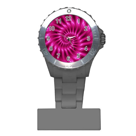 Glossy Hot Pink Fractal Spiral Plastic Nurses Watch from ArtsNow.com Front