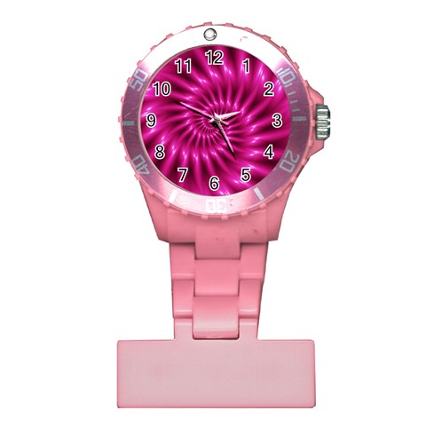 Glossy Hot Pink Fractal Spiral Plastic Nurses Watch from ArtsNow.com Front