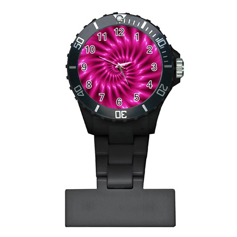 Glossy Hot Pink Fractal Spiral Plastic Nurses Watch from ArtsNow.com Front