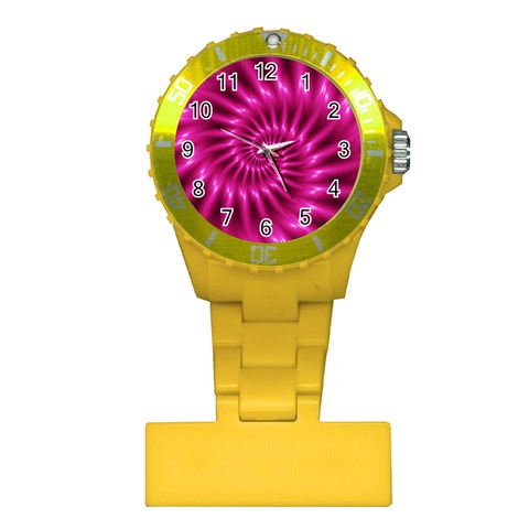 Glossy Hot Pink Fractal Spiral Plastic Nurses Watch from ArtsNow.com Front