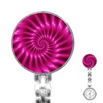 Glossy Hot Pink Fractal Spiral Stainless Steel Nurses Watch