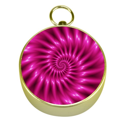 Glossy Hot Pink Fractal Spiral Gold Compass from ArtsNow.com Front