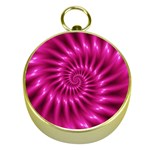 Glossy Hot Pink Fractal Spiral Gold Compass