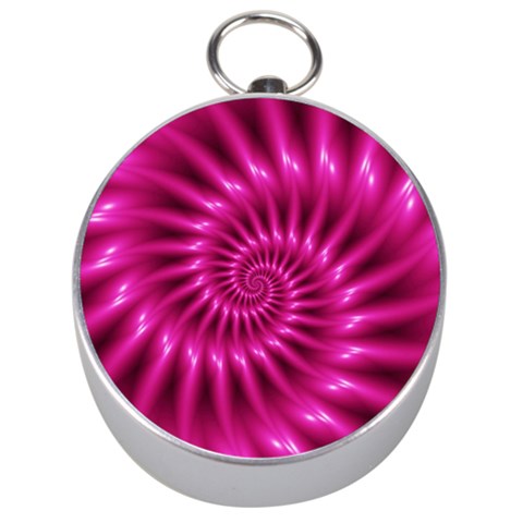 Glossy Hot Pink Fractal Spiral Silver Compass from ArtsNow.com Front