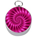 Glossy Hot Pink Fractal Spiral Silver Compass