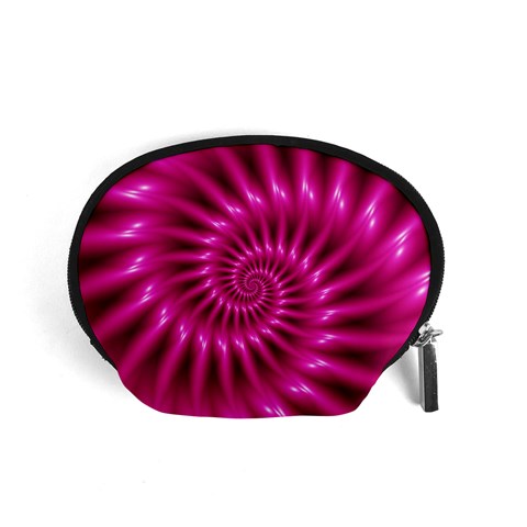 Glossy Hot Pink Fractal Spiral Accessory Pouch (Small) from ArtsNow.com Front