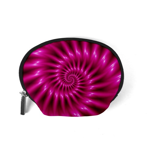 Glossy Hot Pink Fractal Spiral Accessory Pouch (Small) from ArtsNow.com Back