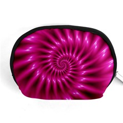 Glossy Hot Pink Fractal Spiral Accessory Pouch (Medium) from ArtsNow.com Front