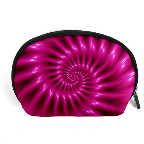 Glossy Hot Pink Fractal Spiral Accessory Pouch (Large) from ArtsNow.com Front