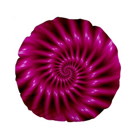 Glossy Hot Pink Fractal Spiral Standard 15  Premium Flano Round Cushion  from ArtsNow.com Front