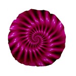 Glossy Hot Pink Fractal Spiral Standard 15  Premium Flano Round Cushion 