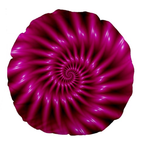 Glossy Hot Pink Fractal Spiral Large 18  Premium Flano Round Cushion  from ArtsNow.com Front