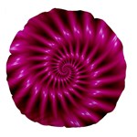 Glossy Hot Pink Fractal Spiral Large 18  Premium Flano Round Cushion 