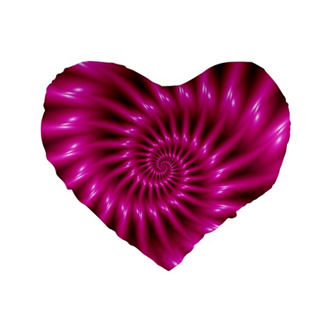 Glossy Hot Pink Fractal Spiral Standard 16  Premium Flano Heart Shape Cushion  from ArtsNow.com Front