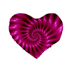 Glossy Hot Pink Fractal Spiral Standard 16  Premium Flano Heart Shape Cushion  from ArtsNow.com Front