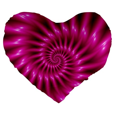 Glossy Hot Pink Fractal Spiral Large 19  Premium Flano Heart Shape Cushion from ArtsNow.com Front