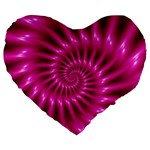 Glossy Hot Pink Fractal Spiral Large 19  Premium Flano Heart Shape Cushion