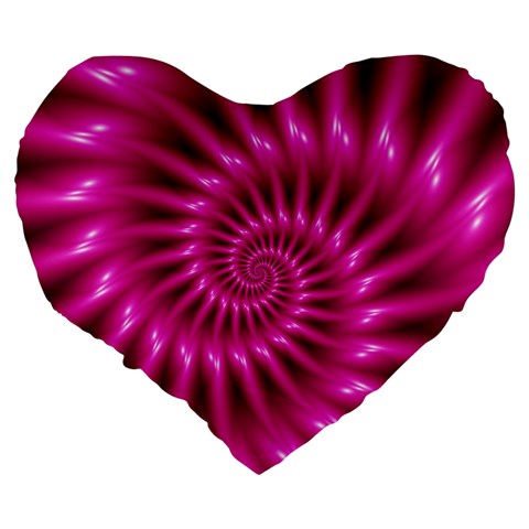 Glossy Hot Pink Fractal Spiral Large 19  Premium Flano Heart Shape Cushion from ArtsNow.com Back