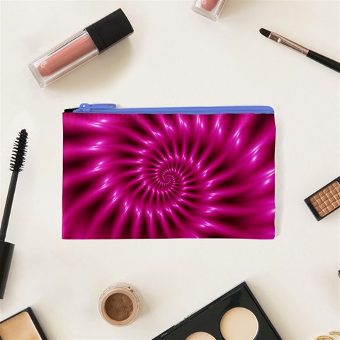 Glossy Hot Pink Fractal Spiral Cosmetic Bag (XS) from ArtsNow.com Front