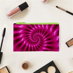 Glossy Hot Pink Fractal Spiral Cosmetic Bag (XS) from ArtsNow.com Front