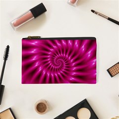 Glossy Hot Pink Fractal Spiral Cosmetic Bag (XS) from ArtsNow.com Front