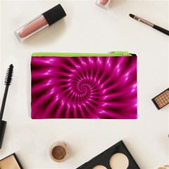 Glossy Hot Pink Fractal Spiral Cosmetic Bag (XS) from ArtsNow.com Back