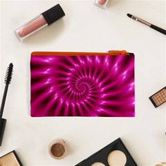 Glossy Hot Pink Fractal Spiral Cosmetic Bag (XS) from ArtsNow.com Back