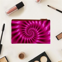 Glossy Hot Pink Fractal Spiral Cosmetic Bag (XS) from ArtsNow.com Back