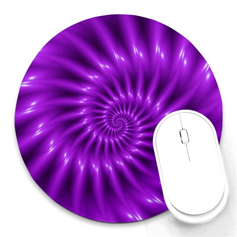 Glossy Bright Purple Fractal Spiral  Round Mousepad from ArtsNow.com Front